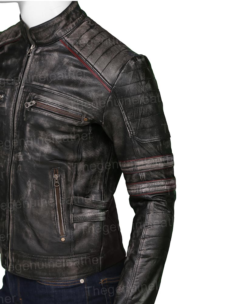 Cafe Racer Distressed Vintage Biker Jacket - Image 4