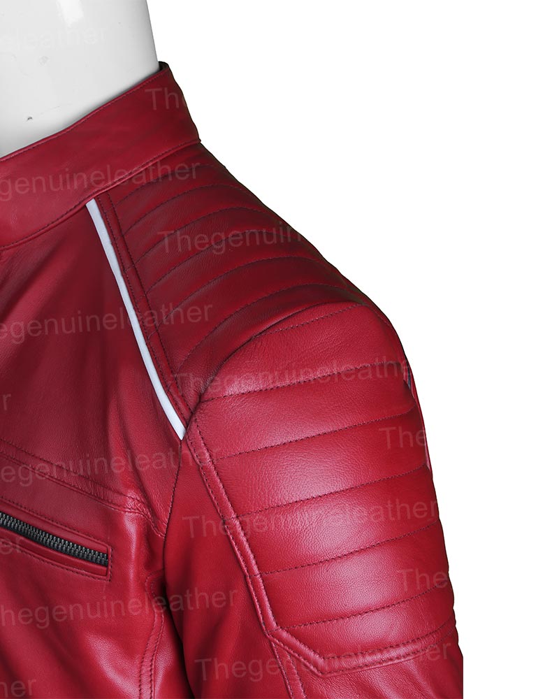 Mens Red Cafe Racer Jacket - Image 4