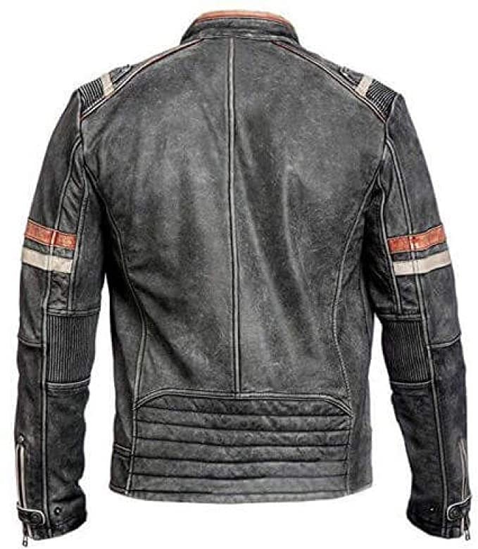 Retro Vintage Distressed Leather Cafe Racer Jacket - Image 4