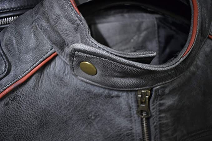 Retro Vintage Distressed Leather Cafe Racer Jacket - Image 3