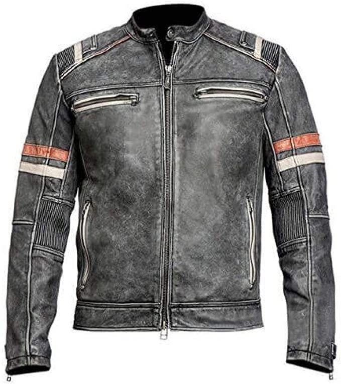 Retro Vintage Distressed Leather Cafe Racer Jacket - Image 6