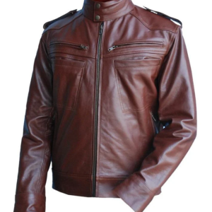 Men Reddish Brown Genuine Leather Jacket