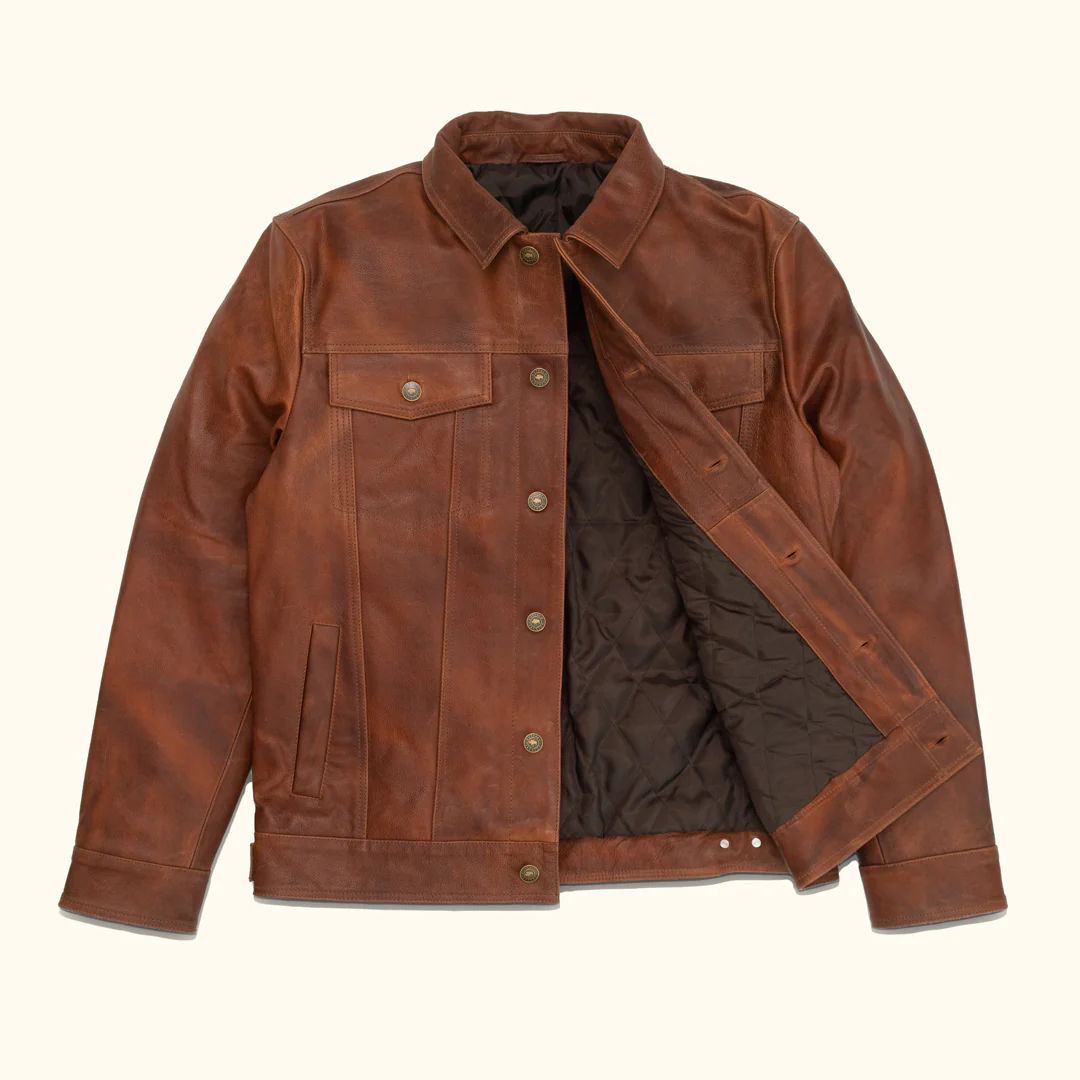 Cognac Brown Driggs Leather Jacket - Image 2