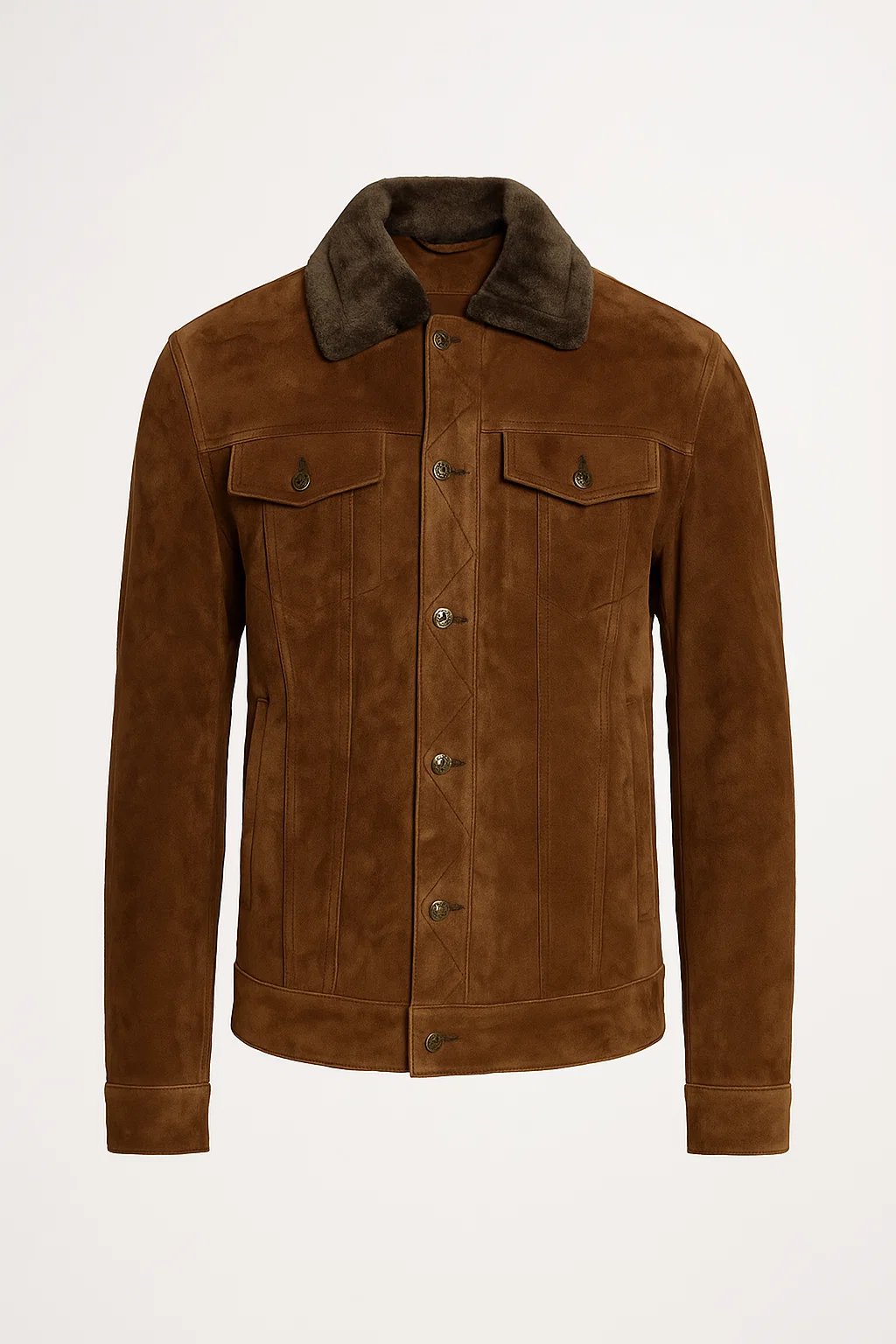 Dallis Brown Suede Shearling Trucker Jacket
