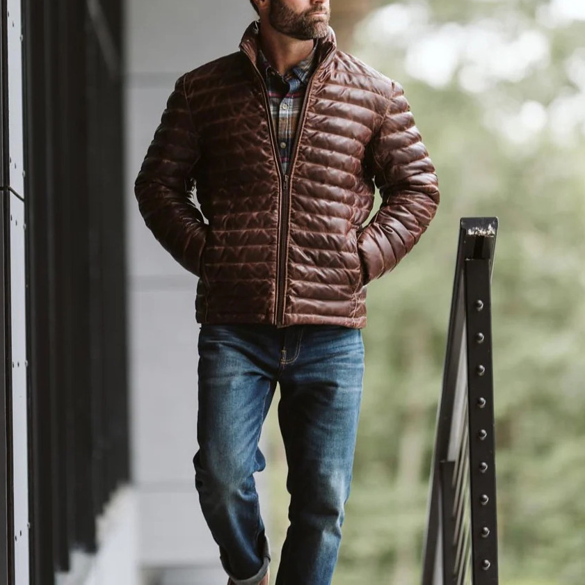 Dark Brown Bridger Leather Down Jacket