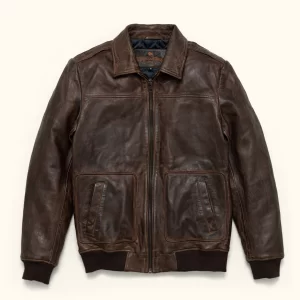 Alternative view of Distressed Brown Maverick Leather Bomber Jacket