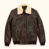 Distressed Brown Maverick Shearling Leather Bomber Jacket
