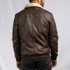 Distressed Brown Maverick Shearling Leather Bomber Jacket