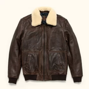 Distressed Brown Maverick Shearling Leather Bomber Jacket