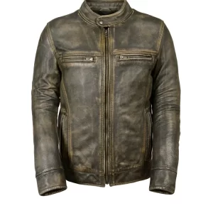 Distressed Cafe Racer Biker Leather Jacket