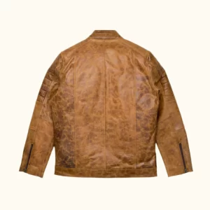Distressed Tan Cafe Racer Leather Jacket
