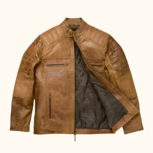 Distressed Tan Cafe Racer Leather Jacket