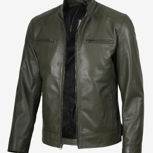 Alternative view of Dodge Men Olive Green Biker Leather Jacket