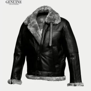 Alternative view of Mens Black Shearling Fur Aviator Jacket