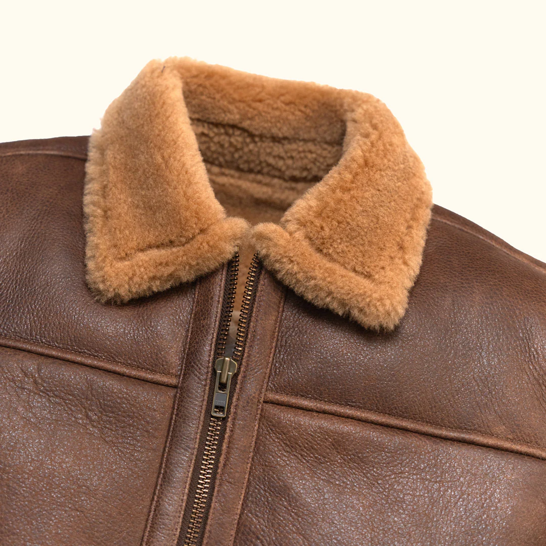 Grizzly Brown Sale Shearling Leather Bomber Jacket