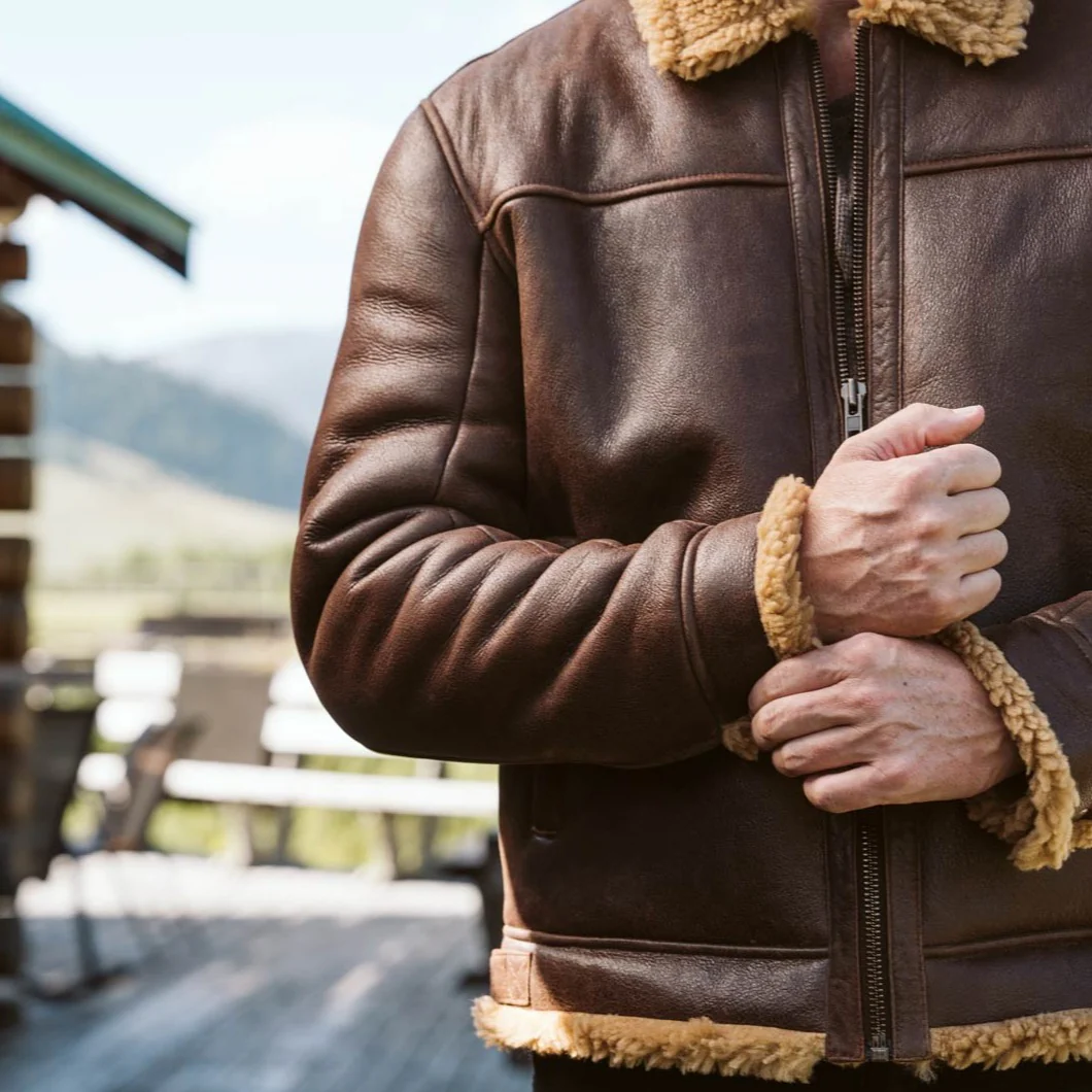 Grizzly Brown Sale Shearling Leather Bomber Jacket