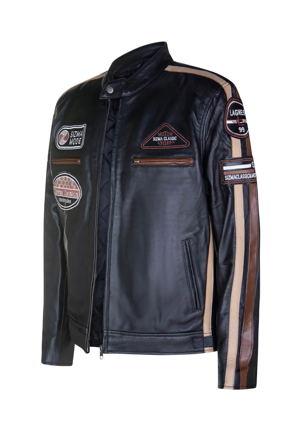 Men's Black Lambskin Style Racer Jacket - Image 2
