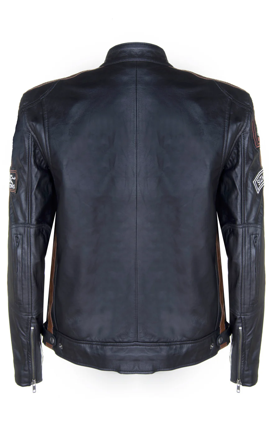 Men's Black Lambskin Style Racer Jacket - Image 5