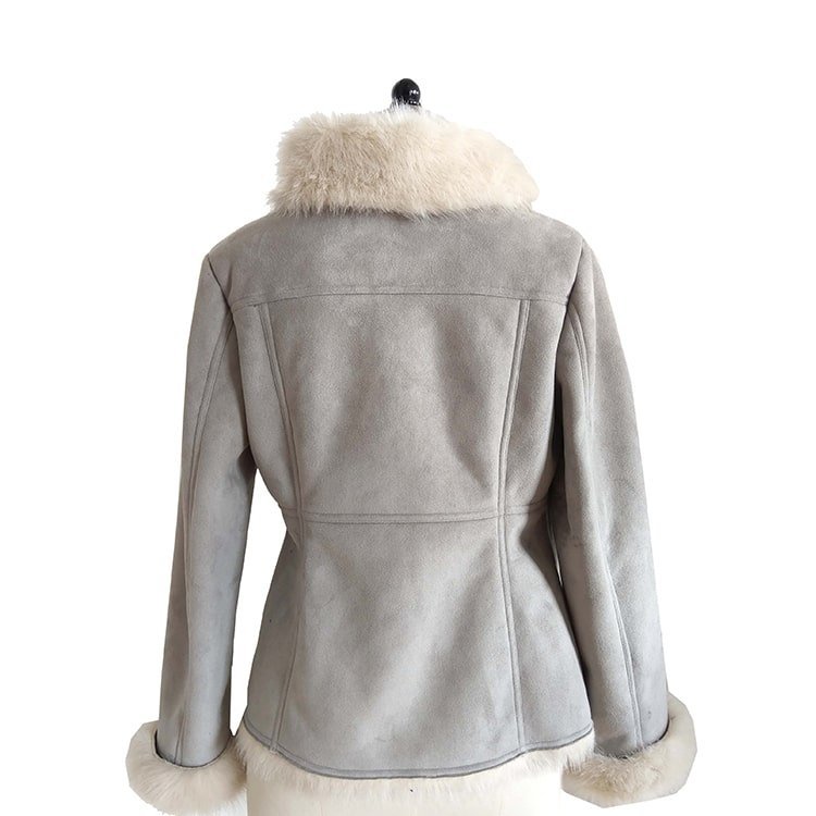 Ladies Bomber Gray Fur Jacket - Image 5