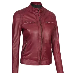 Alternative view of Women Maroon Quilted Cafe Racer Jacket