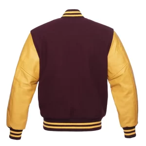 Alternative view of Maroon Wool & Gold Leather Sleeves Varsity Jacket