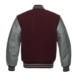 Alternative view of Maroon Wool Grey Leather Sleeves Varsity Jacket