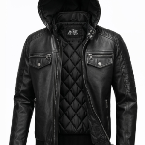 Men's Black Lambskin Removable Hooded Leather Jacket