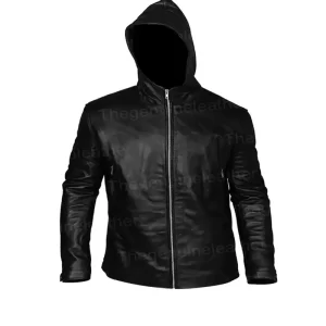 Mens Black Leather Jacket With Hood