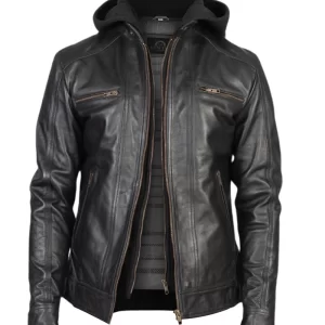 Men Black Leather Racing Jacket