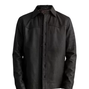 Men Black Leather Shirt