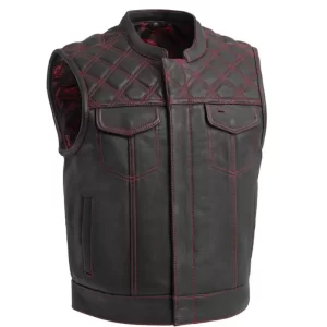 Men Black & Orange Diamond Leather Vest