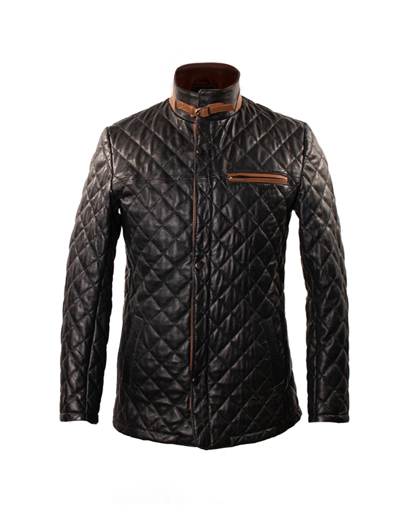 Men Black Quilted Leather Jacket