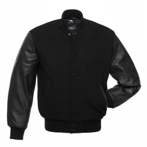 Alternative view of Men Black Wool & Black Leather Varsity Jacket