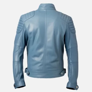 Alternative view of Men's Blue Cafe Racer Leather Jacket
