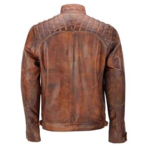 Alternative view of Mens Brown Cafe Racer Distressed Leather Jacket