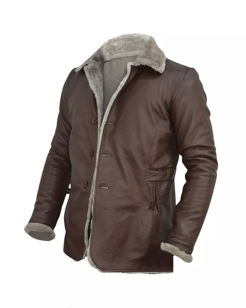Men's Brown Fur Slim Fit Leather Blazer Jacket - Image 3