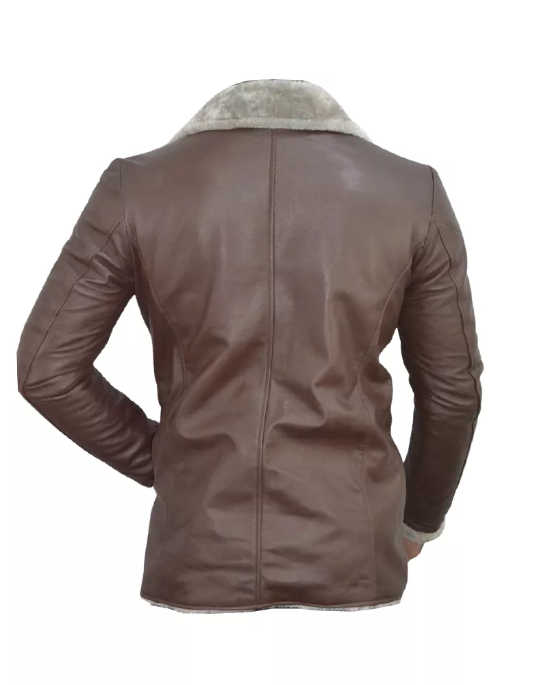 Men's Brown Fur Slim Fit Leather Blazer Jacket - Image 2