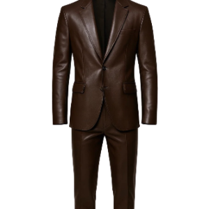 Men Brown Pure Leather Slim Fit Suit