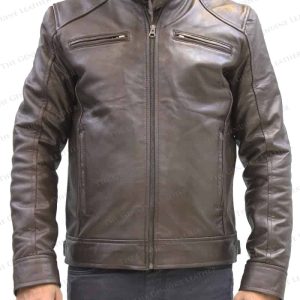 Alternative view of Men Brown Retro Leather Jacket