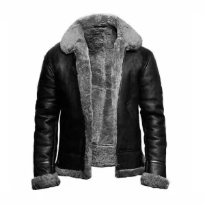 Mens Black Shearling Fur Aviator Jacket