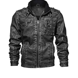 Men Cafe Racer Motorcycle Black Leather Jacket