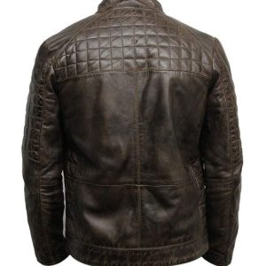 Alternative view of Mens Cafe Racer Quilted Brown Leather Jacket