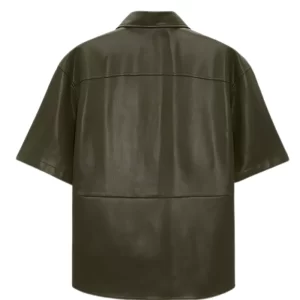 Alternative view of Men's Dark Green Half Sleeves Leather Shirt