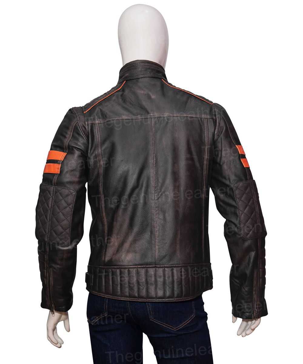 Men Distressed Retro Orange Striped Jacket - Image 2