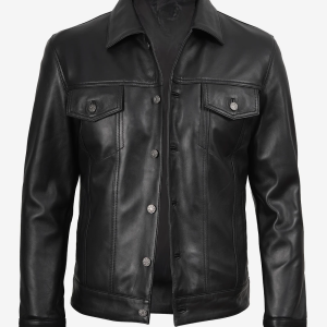 Men Fernando Black Leather Trucker Jacket