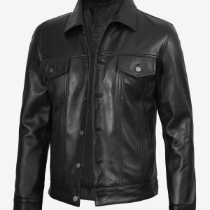 Alternative view of Men Fernando Black Leather Trucker Jacket