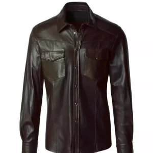 Men Genuine Button Down Classic Leather Shirt