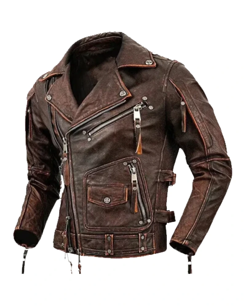Men Genuine Cowhide Motorcycle Jacket