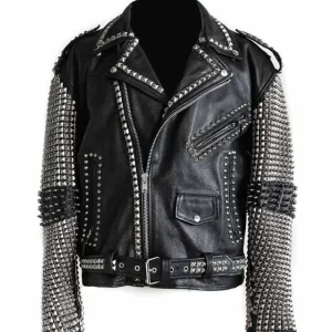 Mens Punk Studded Black Leather Jacket