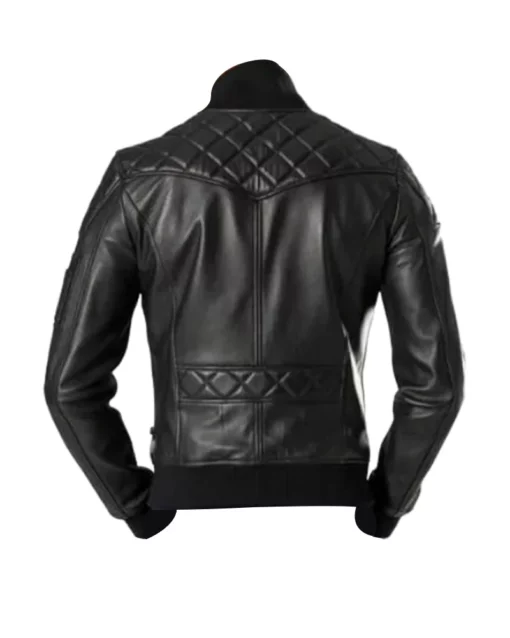 Men Black Leather Bomber Jacket - Image 2